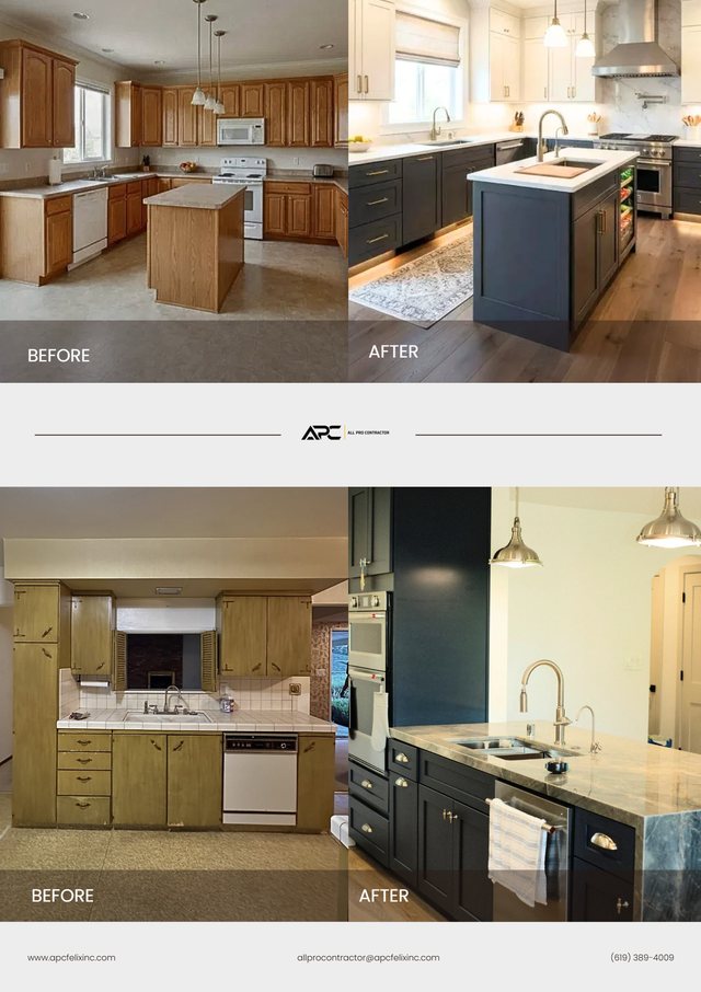 Kitchen island and cabinetry renovation before-and-after comparison
