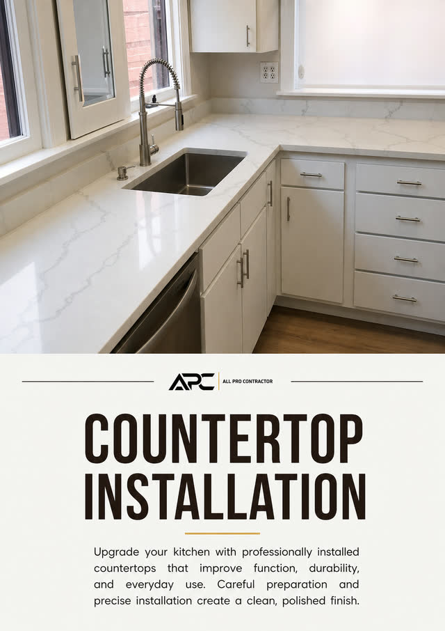 Countertop installation with finished kitchen surfaces and project details