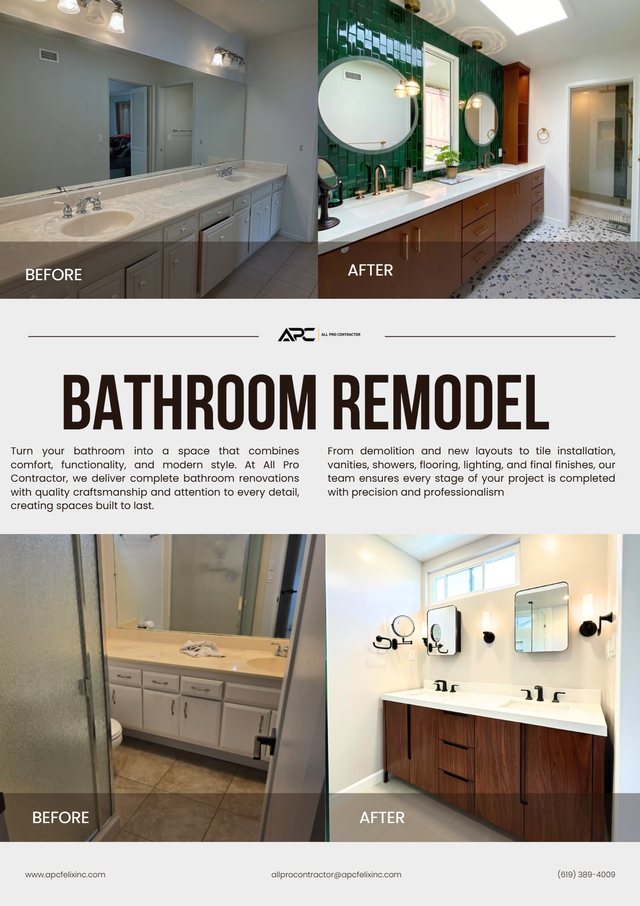 Bathroom remodeling overview with demolition and completed vanity photography