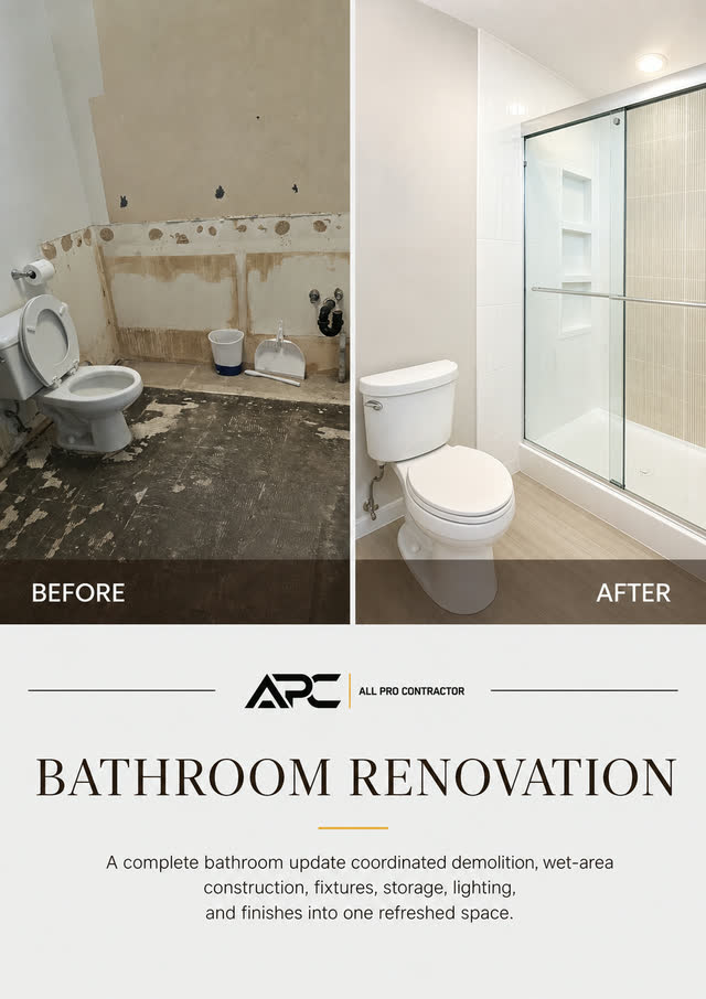 Bathroom renovation before-and-after comparison with updated fixtures and finishes