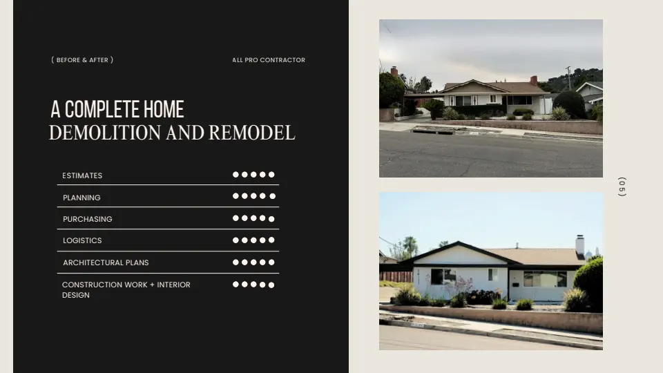 APC Felix whole-home demolition and remodel portfolio page with exterior before-and-after photography