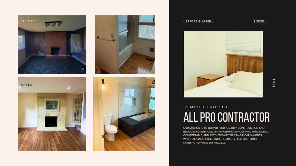 2025 remodel project with bedroom, living room, and bathroom transformation photography