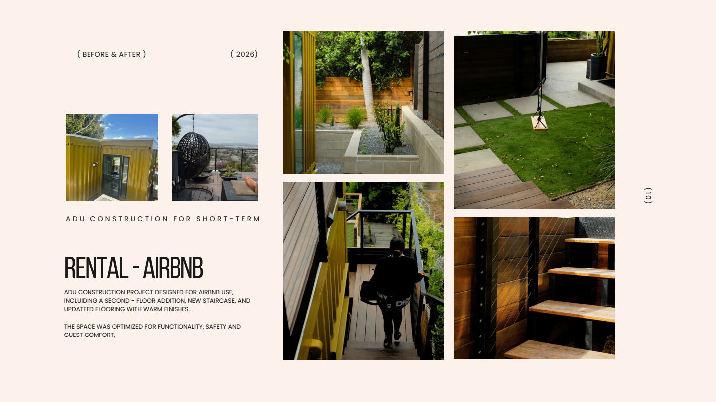 APC Felix ADU portfolio page showing a second-floor addition, stairs, deck, and outdoor areas